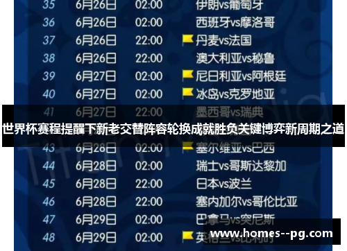 世界杯赛程提醒下新老交替阵容轮换成就胜负关键博弈新周期之道 世界杯赛程提醒下新老交替阵容轮换成就胜负关键博弈新周期之道